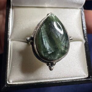Ring Seraphinite “Angel Crystal” Gemstone 925 Sterling Silver Statement